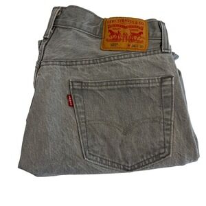 Levis 501 Regular Fit Gray Jeans Mens 34 x 27 Straight Leg Faded Whiskering